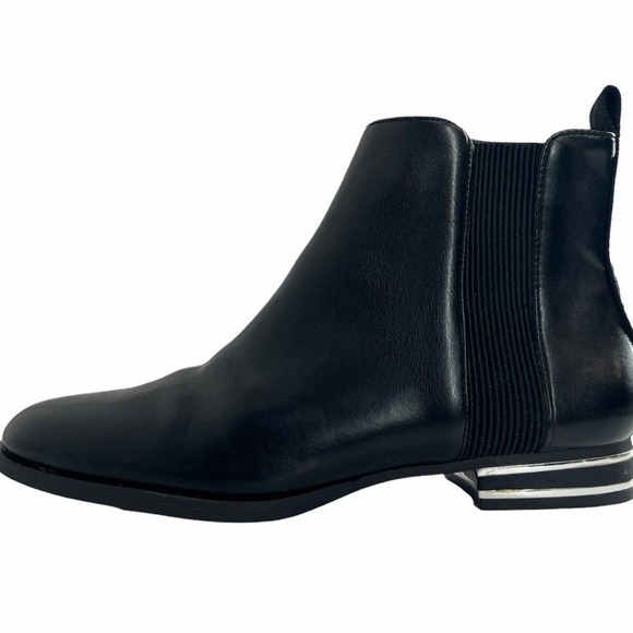Dkny Shoes - DKNY Womens Black Leather Chelsea Ankle Boots Silver Heel Detail Size 6.5 37